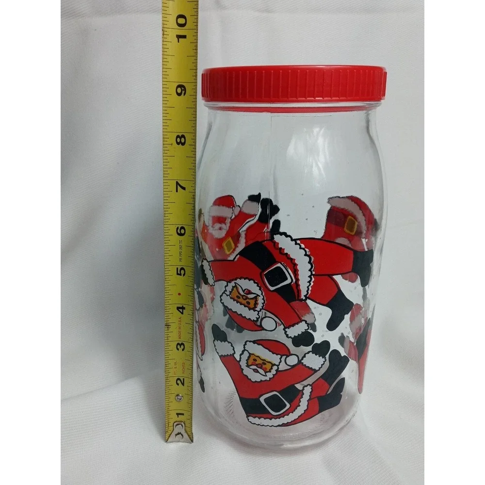 Santa Claus Christmas Cookie Jar Glass Canister Tumbling Santa 2L France Vintage